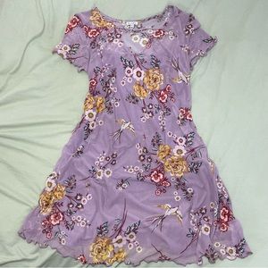 Purple Floral Lettuce Edge Dress